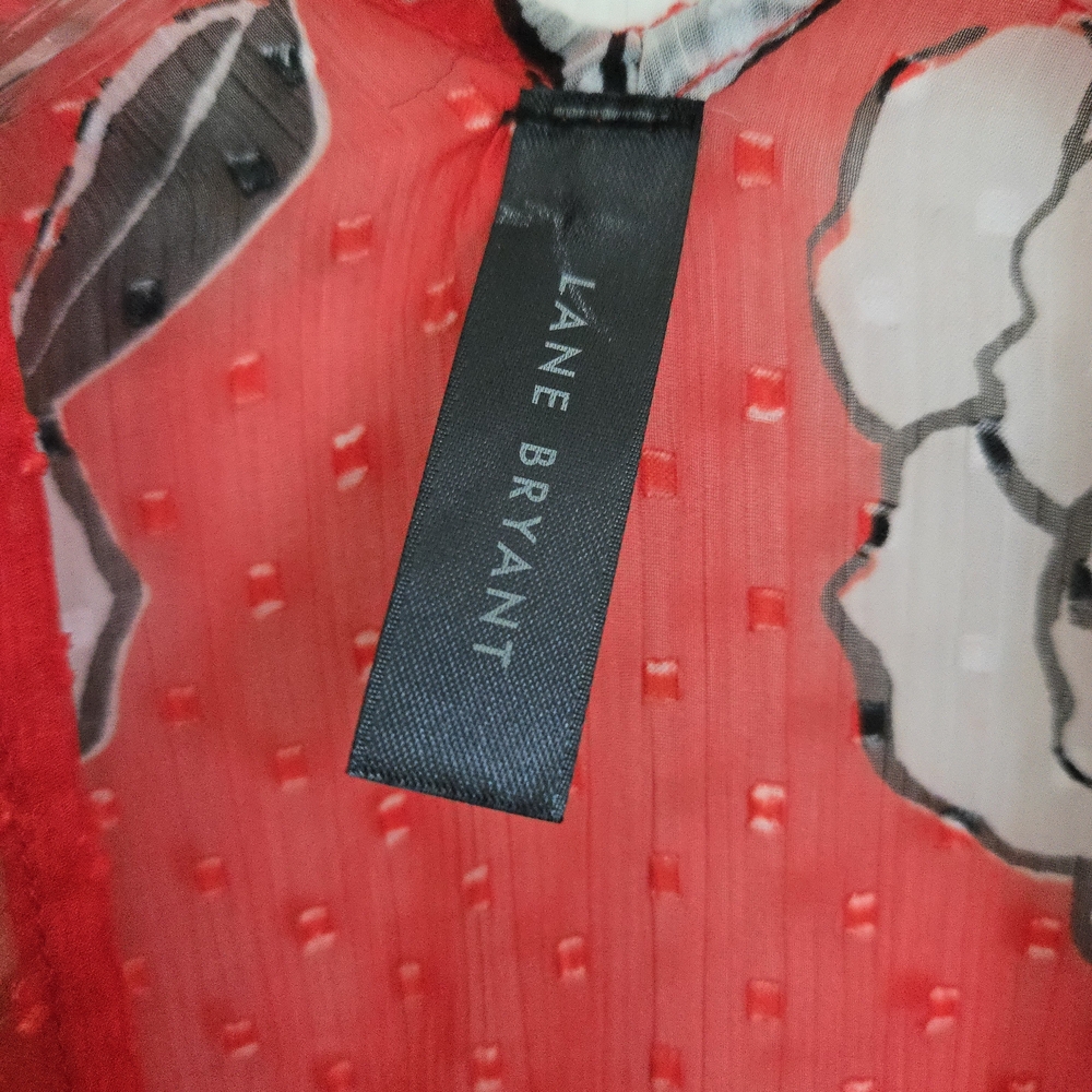 Lane Bryant Red Floral Open Cardigan, Spring, Summer, One Size, Lightweight - Picture 2 of 4